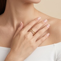 KAVNAR Bagues ouvertes tendance en laiton plaqué or 14 carats, croix à trois couches, zircon cubique créé en laboratoire, élégantes et ajustables pour femmes