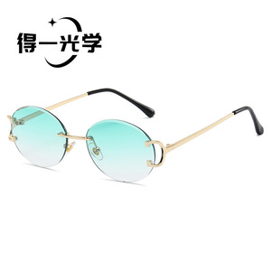 Frameless Oval Metal <b>Sunglasses</b> UV400 Type 3 Women's Sunshades - Product Image 4