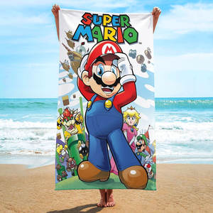Serviettes de bain pour enfants en microfibre super douce à séchage rapide, grandes serviettes de plage et de piscine à motif Mario, vente en gros - Product Image 1