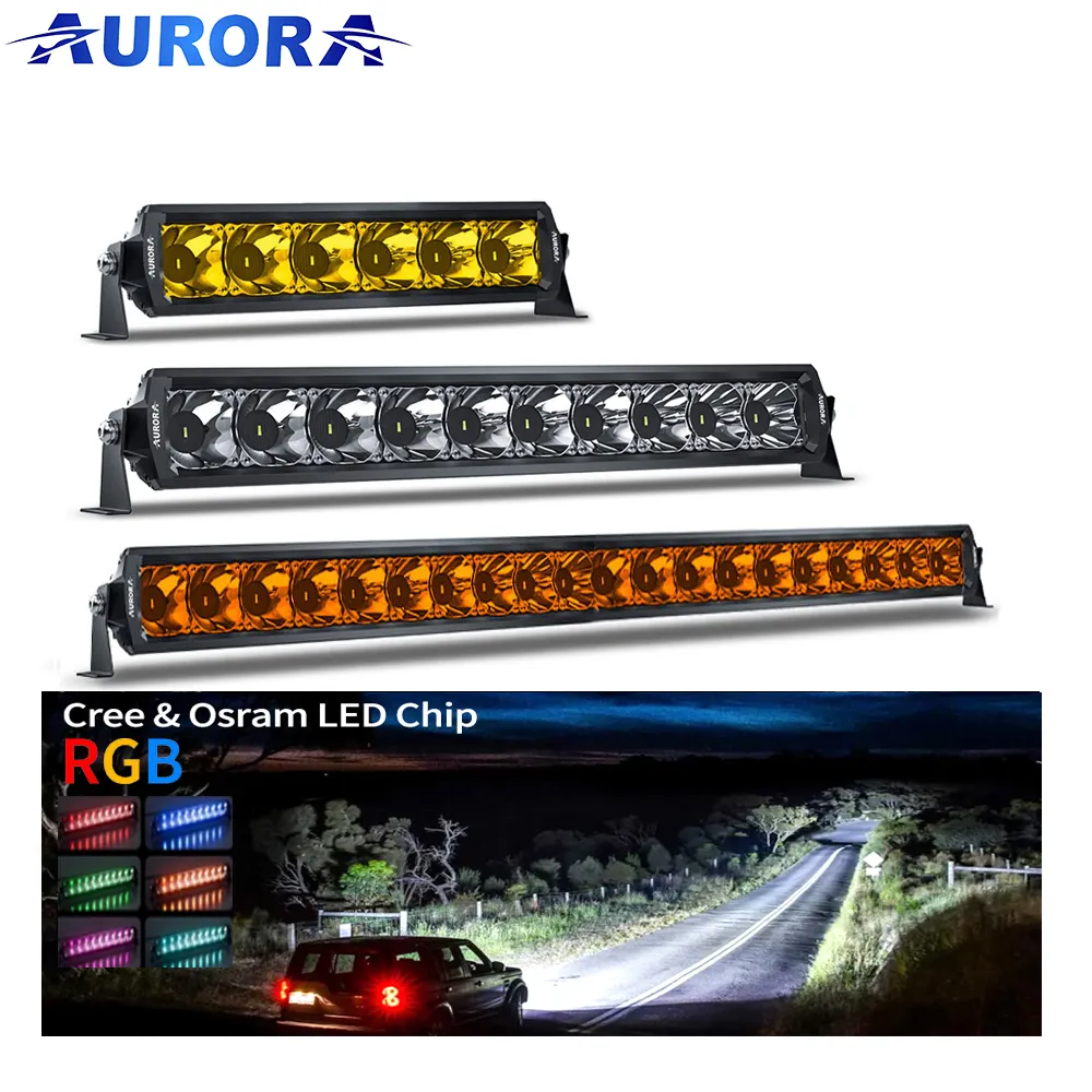 AURORA No Screw IP68 Waterproof LED Light Bar Double Row RGB Off Road Driving Lights bar for Trucks UTV ATV