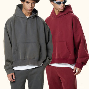 Oem Custom Logo Cotton Plain Pullover <b>Thick</b> Blank 350 Gsm Washed Oversized Heavyweight Fashion Cropped Boxy Fit <b>Hoodie</b> <b>for</b> <b>Men</b> - Product Image 1