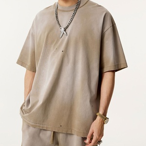 Camisetas de gran tamaño desgastadas con hombros caídos de algodón 100% liso para hombre, camiseta cuadrada de gran tamaño de peso pesado en blanco - Product Image 5