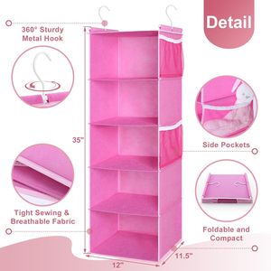 5-<b>Shelf</b> Hanging Closet Organizer 33x15x85cm Foldable Storage <b>Shelves</b> With Side Pockets For Bedroom Clothing - Product Image 3