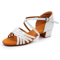 Chaussures de danse pour enfants dames blanc PU chaussures de danse latine classiques chaussures d'entraînement pour enfants danse Salsa