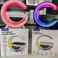 Oplaadbare speaker met kleurrijke LED-lichtstrip, grote digitale wekker, gezellige nachtkastlamp