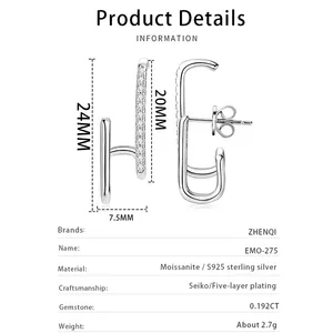 S925 anting-anting kancing geometris wanita, anting-anting perak murni dengan Moissanite VVS1 warna D, perhiasan pesta pertunangan