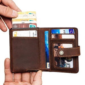 Unisex Vintage Fashion Purse Minimalist <b>RFID</b> <b>Wallet</b> for Credit Card Leather Custom Metal ID Button Closure - Product Image 2