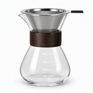 เครื่องชงกาแฟแบบกรอง แก้ว<span class=keywords><strong>กาแฟ</strong></span>ทรงสูงพร้อมปลอกไม้ ตัวกรองสแตนเลสแบบใช้ซ้ำได้ ไม่ต้องใช้กระดาษกรอง - Product Image 1