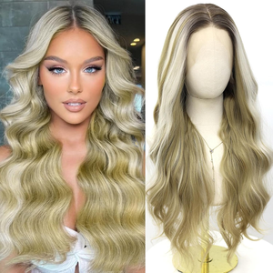 Perruque en <span class=keywords><strong>cheveux</strong></span> humains avec dentelle frontale 13x6, ombré blond, mèches, vague corporelle, pré-épilée, sans colle, pour femmes blanches avec <span class=keywords><strong>cheveux</strong></span> - Product Image 1