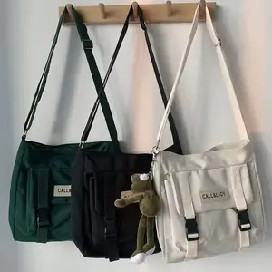 Bolsa de ombro com zíper para mulheres, bolsa casual de lona de algodão com logotipo personalizado, bolsa crossbody ecológica vintage, bolsa mensageiro