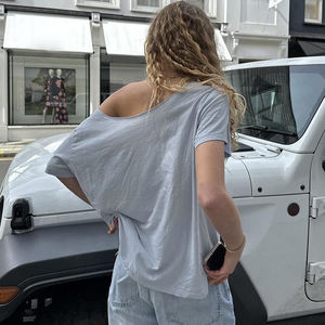 Camiseta de Jersey con Estampado de Letras, Transpirable y Ecológica, Estilo Urbano Y2K, Sexy, para Mujer, de Hombros Caídos, para Verano - Product Image 4