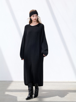 Robe longue droite en cachemire pur à 100 %, ODM, écologique, pour femme, col rond, manches longues, hiver, douce, coupe ample, tricotée