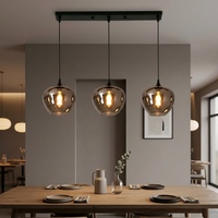 Lámpara Colgante Nórdica Moderna de Hierro y Vidrio, 3 Luces, Negra, Tamaño Mediano, Regulable, para Isla de Cocina, Barra y Decoración de Mostrador