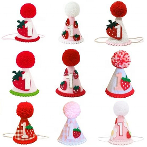 Gorros de Fiesta para Bebés Niñas, Color Rosa, con Diseño de Fresa, para el Primer Cumpleaños, Decoración para Fiesta, Corona de Fieltro - Product Image 2