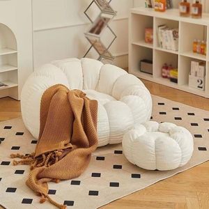 Sofá Puff Individual de Esponja Comprimida, Impermeable, de Algodón Crema, Estilo Ins, con Forma de Silla Calabaza, para Hogar, Dormitorio, Apartamento Pequeño y Balcón - Product Image 1