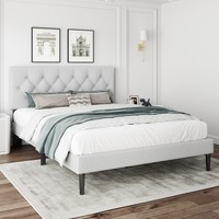 Cadre de lit plateforme rembourré en tissu de luxe haut de gamme avec tête de lit réglable et support métallique stable pour chambre à coucher