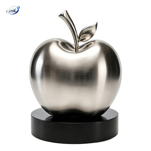 Sculpture de pomme en acier inoxydable, plaquée argent poli, décoration d'intérieur, thème fruit, forme ronde - Product Image 6