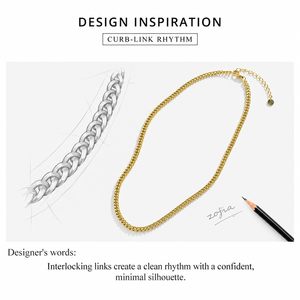 Collier chaîne gourmette en acier inoxydable avec placage sous vide or 14 carats, bijou minimaliste à maillons de 40+6 cm - Product Image 3