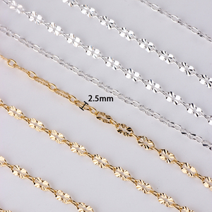 Chaînes à maillons plats de 2,5 mm <span class=keywords><strong>en</strong></span> or 14 carats plaqué/<span class=keywords><strong>argent</strong></span> 925, pour la fabrication de colliers, bracelets et chaînes de cheville, fabrication de bijoux permanents faits à la main - Product Image 2