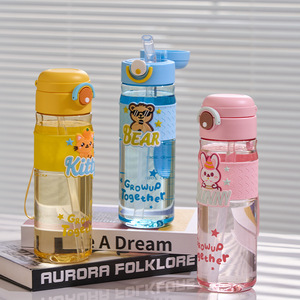 ขวดน้ำพลาสติกแบบพลิกฝา มีหลอดดูด ลายการ์ตูน ปลอดสาร BPA สำหรับเด็ก พกพาเดินทาง - Product Image 1