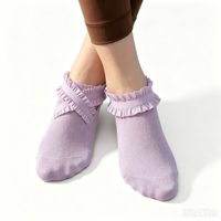 Chaussettes de yoga en gros à volants et sangles croisées, tricotées sans couture, antidérapantes, pour ballet, pilates, danse, fitness femme, conception personnalisée