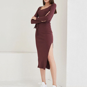 Robe midi moulante d'été pour femmes, décontractée, sans manches, col carré, tricot côtelé, robe longue Sundress - Product Image 3