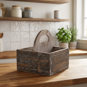 Organizador de Utensilios de Cocina de Madera Hecho a Mano con Acabado Rústico, Estilo Vintage, Ajustable, Portátil, Duradero e Impermeable - Product Image 1