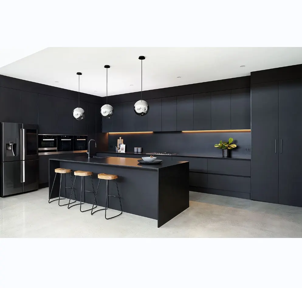 Good quality OEM innovative fancy modern designs black kitchen cabinets