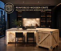 Cuisine modulaire de luxe moderne KEJIA avec îlot cascade rétroéclairé, design minimaliste, ensemble d'armoires de cuisine bleues