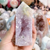 Colonne en agate fleurie rose à 4 faces, cristal naturel d'améthyste rose