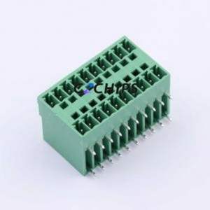 ZX-DGRH-3.81-10P Plug-in Terminal Block Bent Lead Through Hole,P=3.81mm Board-to-Board / Socket - Closed 2x10P 3.81mm Green - Product Image 1