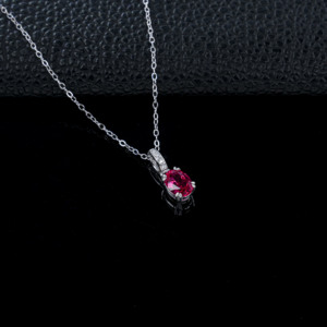 925 Sterling Silver Lab-Grown <b>Ruby</b> <b>Necklace</b> - Product Image 3