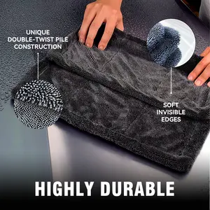 Venta al por mayor grande 1400gsm Edgeless Super absorbente felpa microfibra limpieza detalle secado paños cuidado lavado de coches toalla