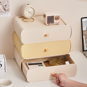 Desktop <b>Storage</b> <b>Box</b> With <b>Drawers</b> Frosty White Tender Yellow Rectangle Standing Type For Makeup Stationery Organizing - Product Image 2