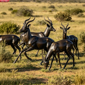 Sculpture YOUFINE en bronze noir coulé, groupe d'antilopes en pleine course, statues de <span class=keywords><strong>gazelles</strong></span> sautant grandeur nature pour place publique extérieure - Product Image 2