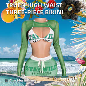 ชุดบิกินี่สามชิ้นแบบ Bandeau คอวีเอวสูงสำหรับผู้หญิงสไตล์ยุโรปอเมริกัน ระบายอากาศได้ดี พร้อมซับในตาข่ายพิมพ์ลายคอลลาจตามสั่งของ Truen - Product Image 2