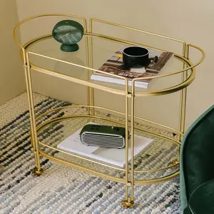 Metal Gold Living Room Glass Rolling Bar Carts Modern Luxury Hotel Home Bar Serving Drinking Cart
