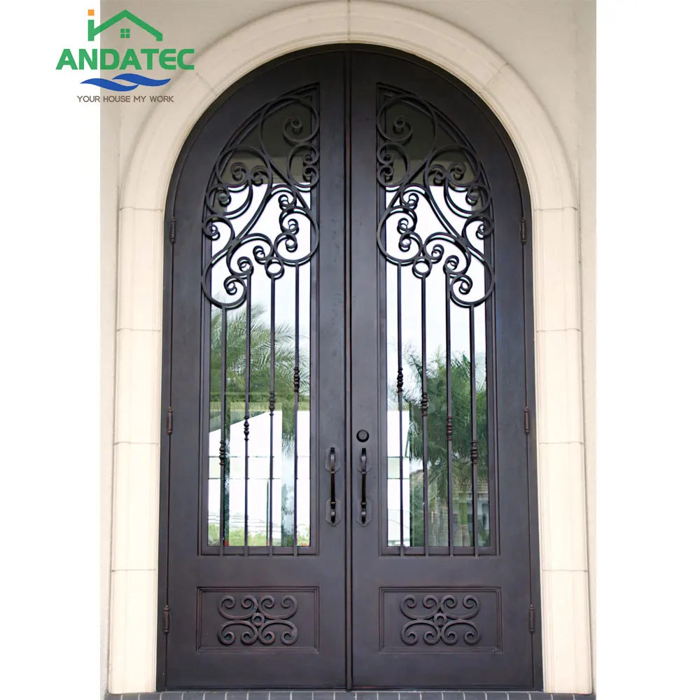 Wholesale Customized Antique wrought iron entry door for Villa Classic steel front door Entrance door