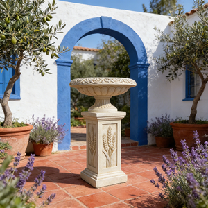Set di Fioriere e Vasi in Resina Giallo Chiaro con Motivo a <span class=keywords><strong>Grano</strong></span> e Erba Arricciata, Stile Americano per Benvenuto in Villa - Product Image 6
