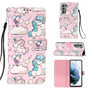 Beautiful pattern Flip leather Stand Cover Pouch For Samsung Galaxy S21FE/S22 Ultra /PLUS 3D Cartoon Wallet Leather phone Case