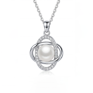 Elegant S925 Sterling Silver Freshwater Pearl Pendant Necklace with Intertwined Oval <b>Frame</b> Dainty Pearl Jewelry Gift for Women - Product Image 1