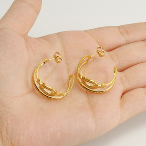 Geometric Hoop Earrings Gold Stainless Steel Party Women's Jewelry ZE788G - Product Image 3