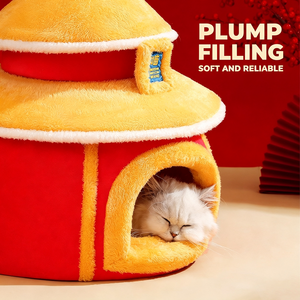 Guofeng Temple Cat <b>Nest</b> Winter Warmth Fully Enclosed Detachable Washable Cat Sleeping Cat House Cat Tent Pet <b>Bed</b> - Product Image 4