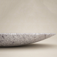 Table basse en marbre terrazzo gris, profil bas, ovale concave, table à thé en pierre, design de villa, bureau central, maison de rêve