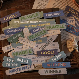 Paquete de pegatinas decorativas de palabras en inglés Vintage 60 unids/bolsa <span class=keywords><strong>serie</strong></span> larga grabable Little Creed para libro de chatarra Kraft y Bloc de notas - Product Image 4