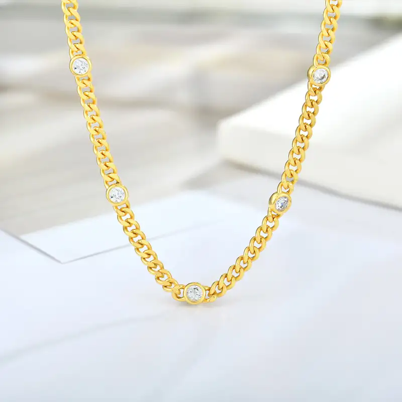Chain Fashion Men Jewelry Diamond Cuban Link Chain 18k Yellow Gold Hip Hop Necklace