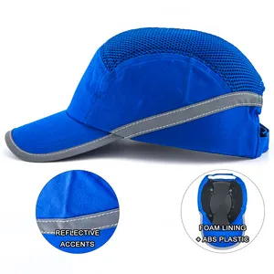 Sombrero duro de béisbol con tira reflectante, gorra de béisbol con carcasa de plástico ABS desmontable, color azul marino, estilo de ala corta, protector de seguridad