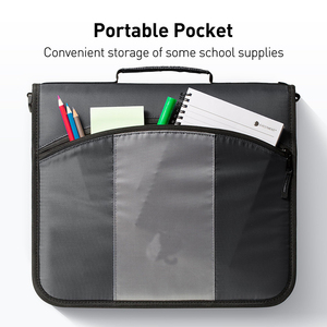 Hot Sell Round Ring 3Inch Zipper Binder 3 Round Rings Binder with Expanding <b>File</b> and Shoulder Strap Bag Black - Product Image 3
