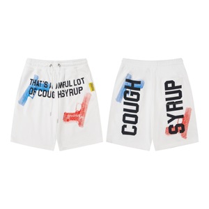 Pantalones Cortos Casuales de Verano para Hombre Alocs, Tejidos, Transpirables, 100% Algodón, Blancos y Negros con Estampado de Jarabe para la Tos - Product Image 6