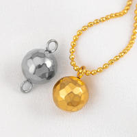 Colgante de bola dorada martillada pulida de acero inoxidable, simple, con un solo o doble anillo, para joyería DIY de collares y pulseras